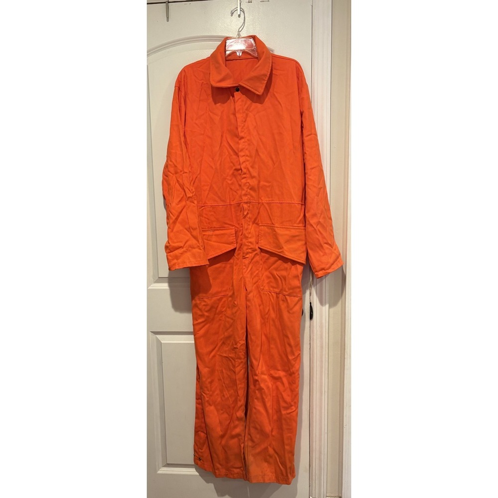 Vintage Orange Coverall Long Sleeve Jumpsuit Mens XL Made in USA